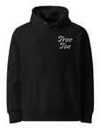 Model wearing Organic Cotton Embroidered Logo Hoodie in Black Color, Unisex Eco Streetwear