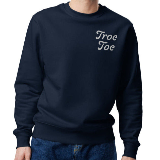 Side view of navy unisex sweatshirt eco streetwear style