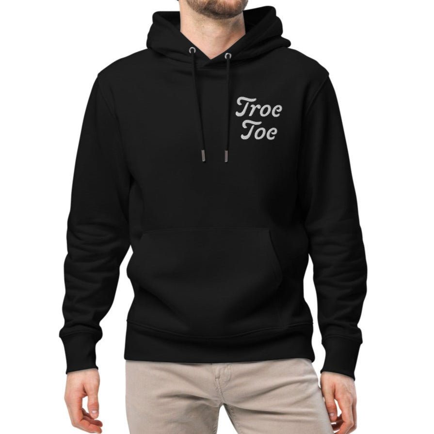 Black Hoodie with Embroidered Troe Toe Logo, Unisex 